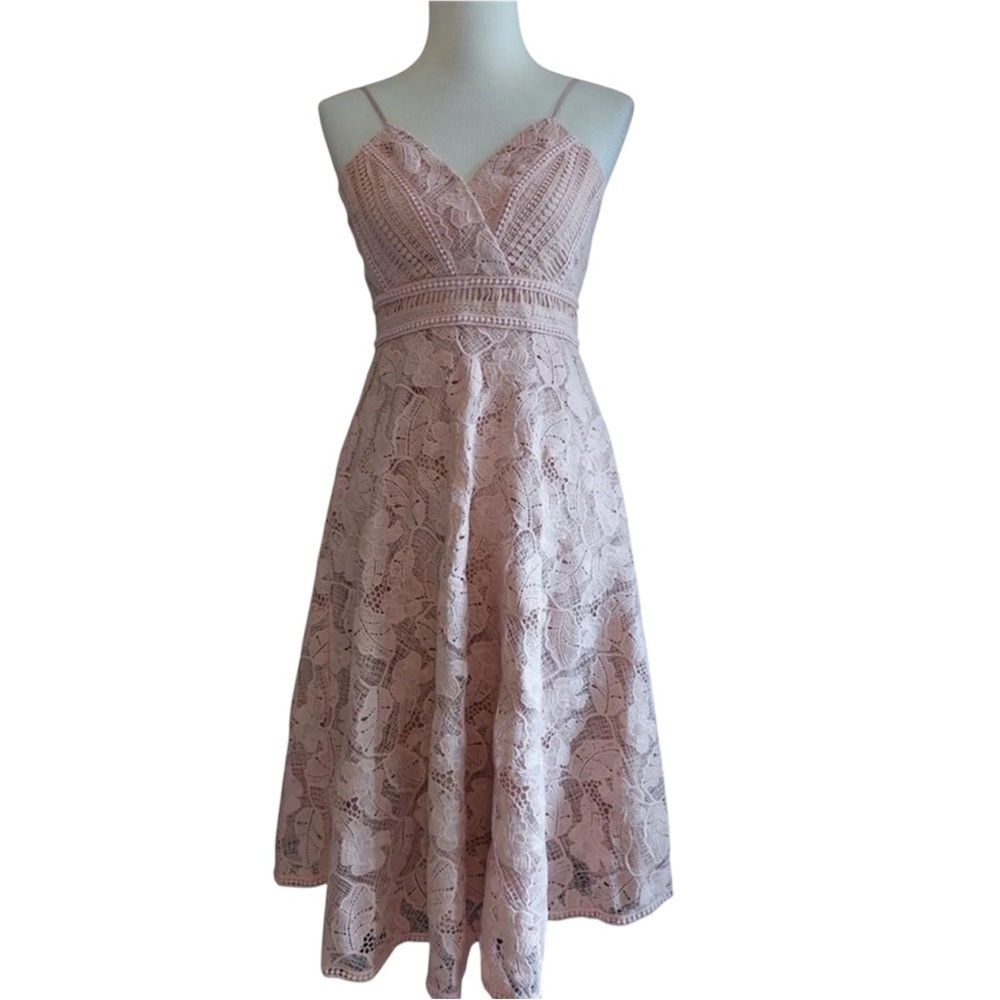 Anthropologie Blush Pink Lace Dress Romantic Boho Party Fairy Formal Midi Medium